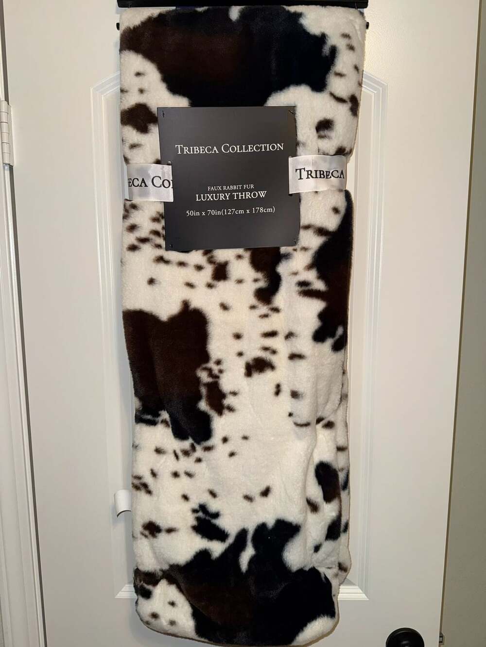 Tribeca Collection Faux Rabbit Fur Luxury Throw 50in x 70in Cow Print
